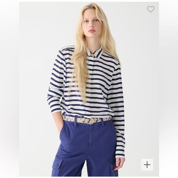 J. Crew Blue and White Striped Women's Shirt - Picture 1 of 15